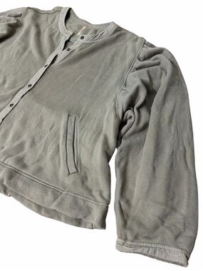 FREE PEOPLE Light Olive Button-Front Puff Sleeve Sweater Jacket Oversized